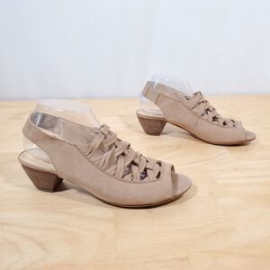 Paul Green Women's Sz 6.5 Mattie Sandals Casual Peep Toe Heels Slingback Beige